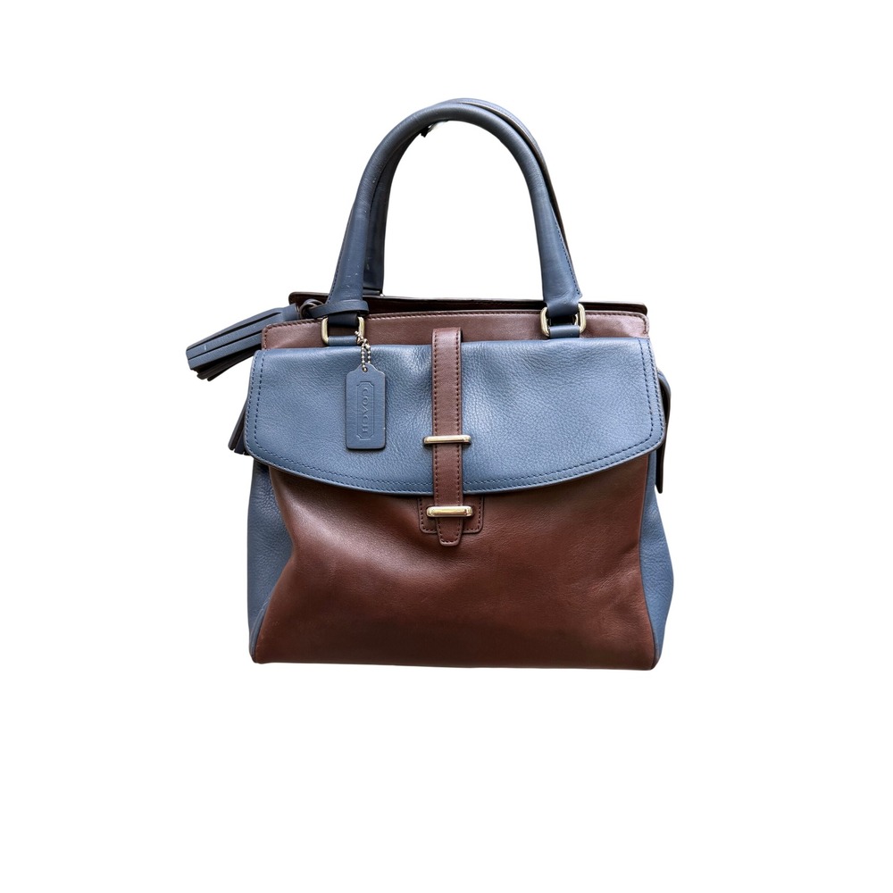 Coach Madison Pinnacle Carrie Satchel Brown Blue Leather Handbag 26301